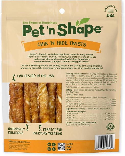 16 oz Pet 'n Shape Chik 'n Hide Twists Chicken Wrapped Rawhide Natural Dog Treats, Small