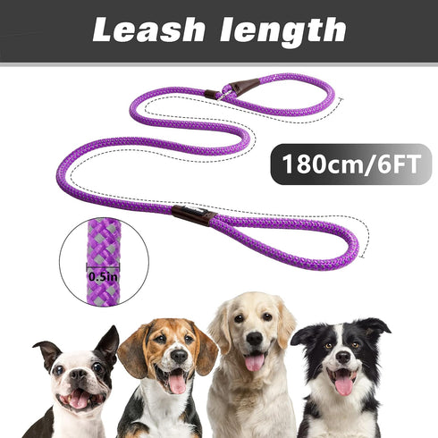 PetiFine 6FT x 1/2" Reflective Slip Lead Dog Leash, Heavy Duty Adjustable Nylon Rope for Small Medium Large Dogs