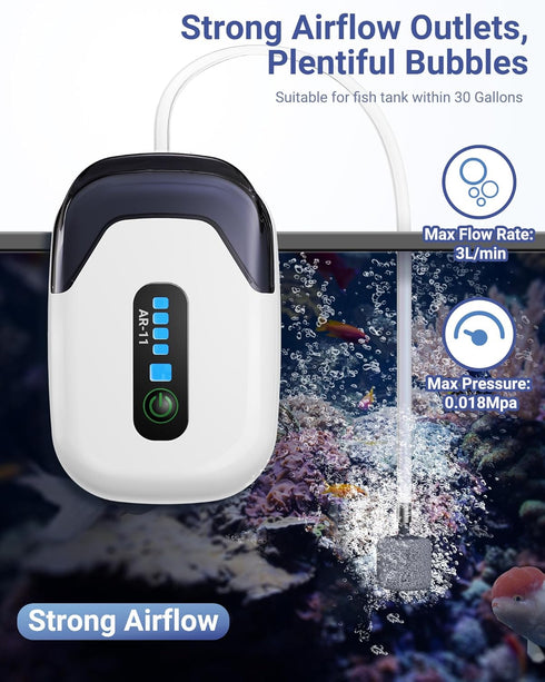 Aquarium Air Pump, Rechargeable Portable Oxygen Pump with Single/Dual Outlets, Quiet Aerator for Fish Tank up to 30/70 Gallon, Outdoor Fishing, Fish Transport and Power Cut. by Moonorange