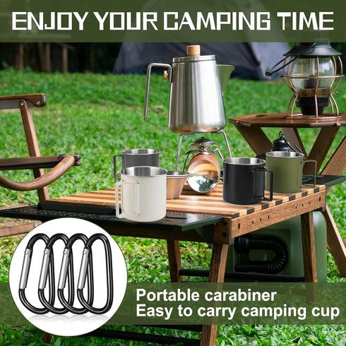 Zhehao 4 Pcs Camping Mugs, Stainless Steel Camping Cups with Folding Handles, Portable 12 oz for Outdoor Use