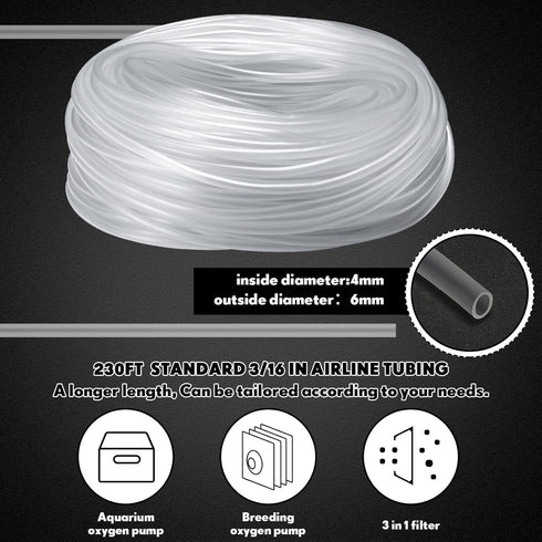 230 ft Standard Size Airline Tubing for Fish Tank Clear and Flexible Aquarium Air Pump Accessories 3/16'' Tubing for Fish Tank Air Pump, Aquariums, Terrariums