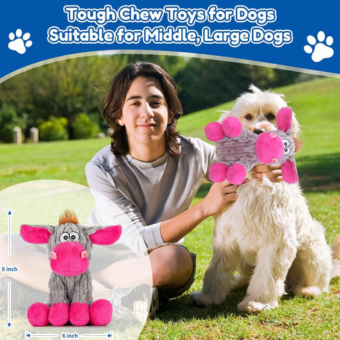 loncoldy Plush Chew Toys for Large Dogs, Tough Crinkle Stuffed Animal Squeaky Interactive Toys for Small Medium Large