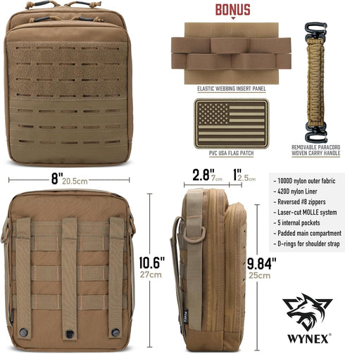WYNEX Tactical Molle Admin Pouch, Large Capacity Utility EDC Pouch Organizer with Medical EMT Attachment