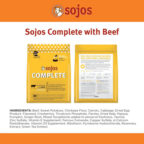 SOJOS Complete Beef Recipe Dehydrated Dog Food, 1.75 lb, Yellow