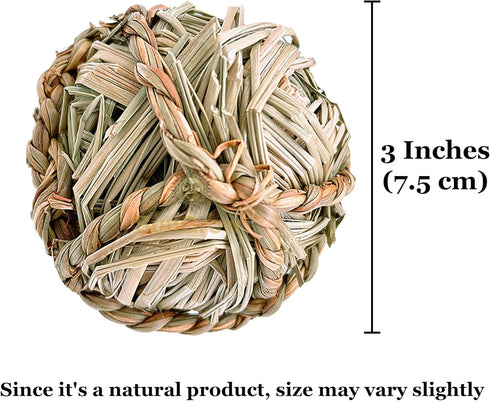 SunGrow Seagrass Balls for Rabbit, Chewable Teething Activity Toy for Gerbils, Guinea Pig, Dwarf Bunny (3 Pieces/Pack)