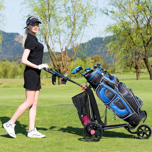 Golf Push Cart Accessories, Mesh Storage Bag, 3 Wheel Push-Pull Cart Backside Extension Organizer