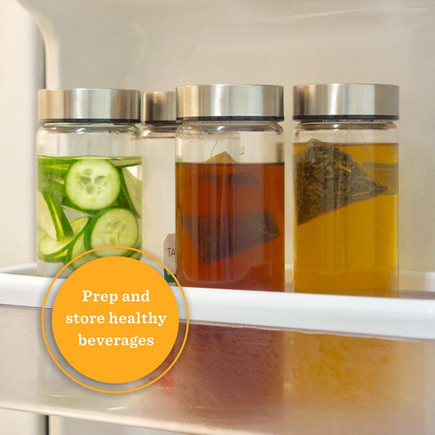 Juice Bottles - 4 Pack Wide Mouth Glass Bottles with Lids for Juicing, Smoothies, 16oz, BPA Free