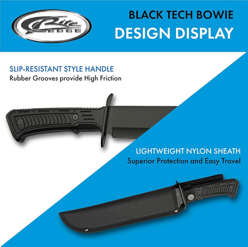SZCO SUPPLIES 15" Black Tech Bowie Blade Knife for Outdoor Survival