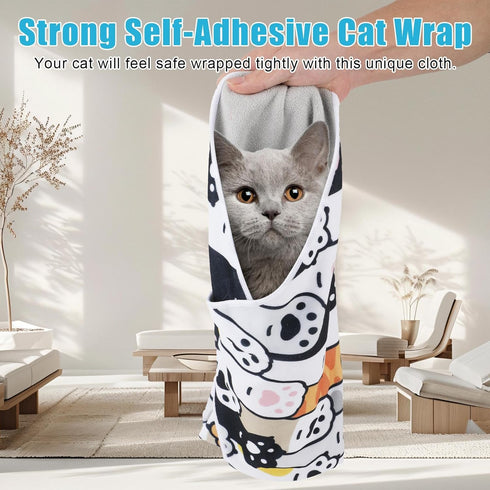 BOXOB 19.68x19.68 Inch 9 Cat Wrap for Grooming, Soft Cat Swaddle Wrap Multifunctional Self-Adherent Cat Restraint Wrap