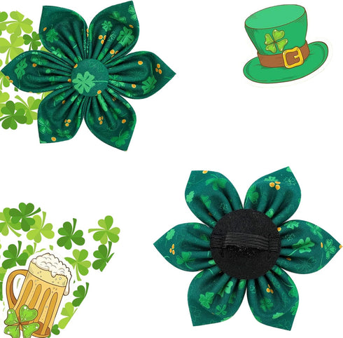Elegant little tail Adjustable St. Patrick's Day Dog Collar with Flower, Green Clover Gift for X-Small Puppy