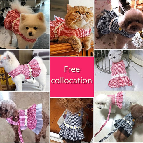 Outdoor Dog Clothing Princess Costumes - Pet Harness Dress for Poodle, Bichon Frise, Pomeranian, Schnauzer (L, Pink)