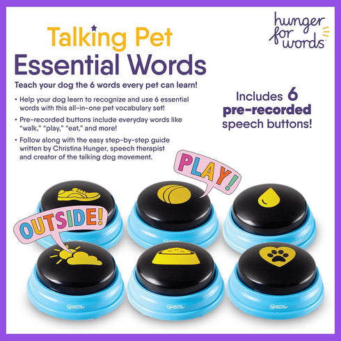 Hunger For Words Talking Pet Essential Words - 6 Piece Set of Pre-Recorded Speech Buttons for Dogs