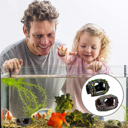 2 PCS Broken Barrel Aquarium Decorations, Caves Hide Hut Fish Tank Ornaments, Shipwreck Theme Accessories
