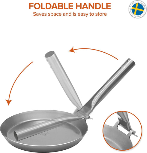Hunter Pan with Metal Folding Handle for Outdoor Cooking, Roasting Over Open Fire or Grill, Cast Iron