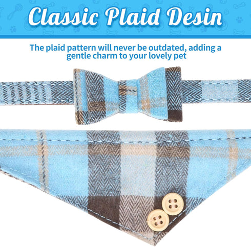 BINGPET Bow Tie Dog Collar and Leash Set - Adjustable Classic Plaid Dog Bandana Collar with Bell for Small Dogs