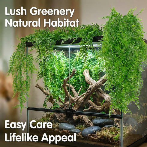 RAINFLOW 2PCS Decor(L30 xW5.1) Reptile Plants for Terrarium - Fake Hanging Terrarium Plants, Artificial Boston Fern