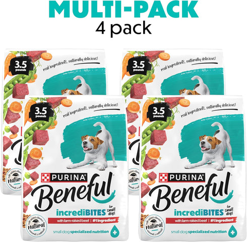 (Pack 4) 3.5 lb. Purina Beneful Incredibites With Farm-Raised Beef Natural Small Breed Dry Dog Food With Added