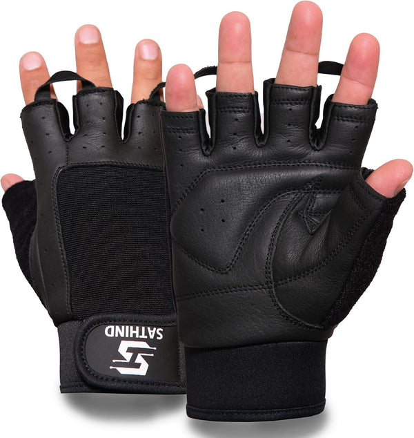 SATHIND Leather Workout Gloves for Men & Women Anti-Slip Weightlifting, Gym, and Cycling