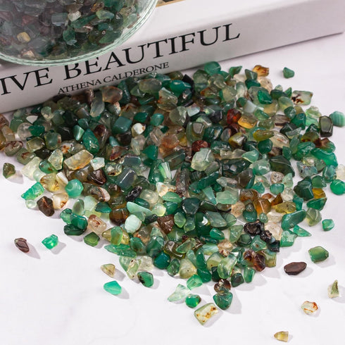 EZEELAI 3 Lb Green Agate Crushed Stone Crystal Chips Bulk, Natural Polished Aquarium Stones Pebbles Irregular