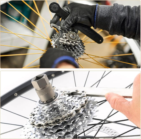 HARFINGTON 3 in 1 Sprocket Remover Wrench, 8" Length Bike Chain Whip Freewheel Spanner for Maintenance