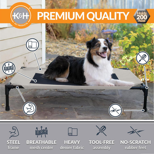K&H Pet Products Elevated Outdoor Dog Cot Bed for Large Dogs, Portable Washable Dog Hammock Cooling Bed, Heavy Duty