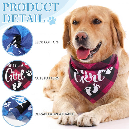 2 LEIFIDE Pieces Gender Reveal Baby Announcement It's a Girl or It's a Boy Dog Bandana Pregnancy Plaid Triangle Pet
