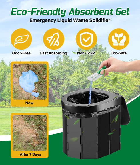 40 PACK Set, 12 Portable Toilet Bags Poo Gel Gallon Camping Toilet Bag with Eco Super Absorbent Power, Emergency Poo