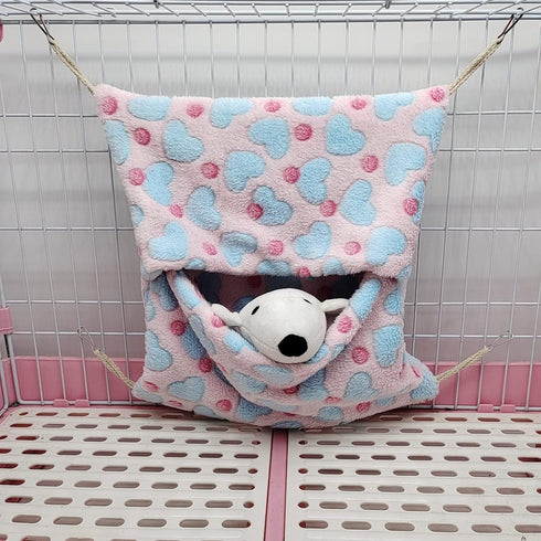 Small Animal Hanging Hammock, Pet Hanging Nap Sack Sleep Bag Bed, Cage Hammock Beds for Ferret Guinea-Pig Sugar Glider Hamster Rat Mice Chinchilla Flying Gerbil and Squirrel (Pink)