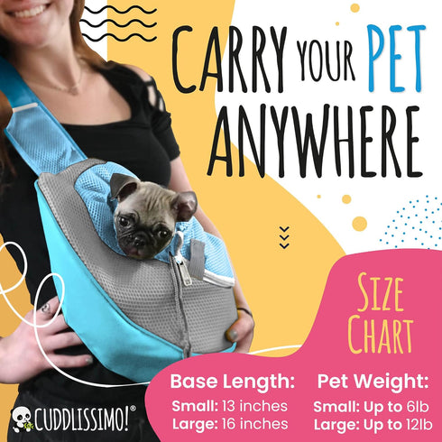 Small Dog Puppy Cat Sling Carrier - Pet Purse Pouch for Travel, Front Backpack Chest Holder for Yorkie Chihuahua (Blue)