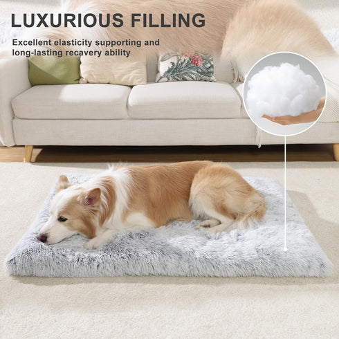 Vonabem Large Dog Bed Crate Pad, 36 inch Washable Pet Bed for Large Medium Small Dogs, Deluxe Plush Anti-Slip Mat, Grey