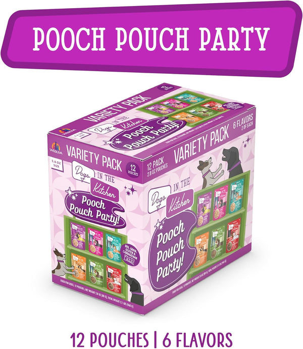 Weruva Dogs in The Kitchen, Variety Pack, Pooch Pouch Party!, Wet Dog Food, 2.8 oz Pouches, Pack of 12