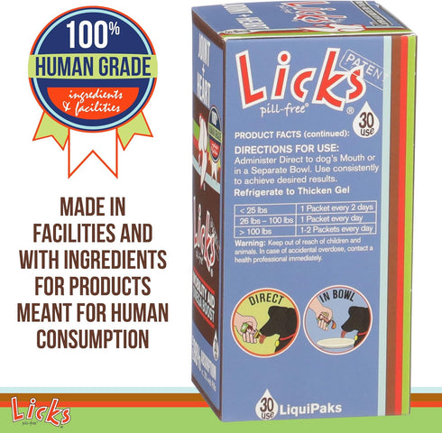 Licks Pill-Free Dog Joint and Heart Supplement - Glucosamine & Omega 3 Fish Oil - 30 Use