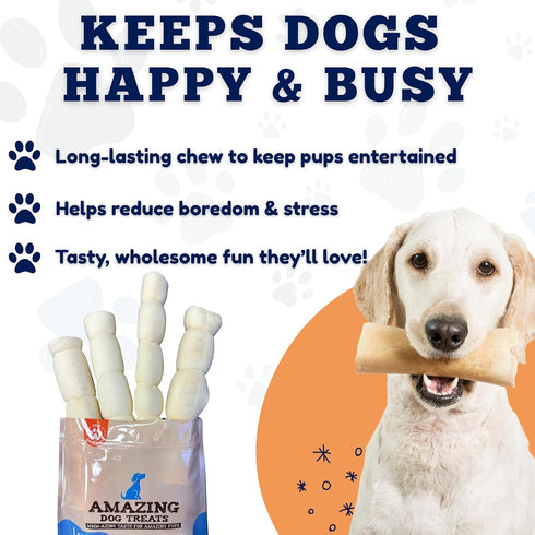 10" 3 Amazing Dog Treats - Beef Cheek Rolls (Mega Thick - Pcs) - Safe Rawhide Alternative Dog Chew - Great for Power