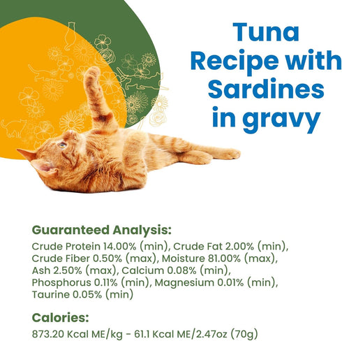almo nature HQS Complete Tuna with Sardines in Gravy, Grain Free, Adult Cat Canned Wet Food, Flaked