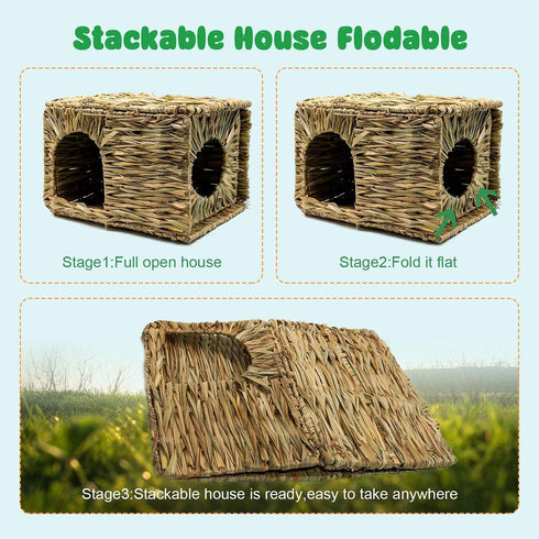 MODEMODE Chinchilla Natural Seagrass Mat Bed Hideaway Toy, Hand Woven for Rabbit Guinea Pig Ferret