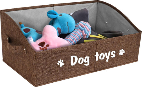 PET ARTIST Sturdy Collapsible Dog Toy Storage Basket with Handles - Large Dog Toy Box Bin for Chew Toys, Clothes, Brown