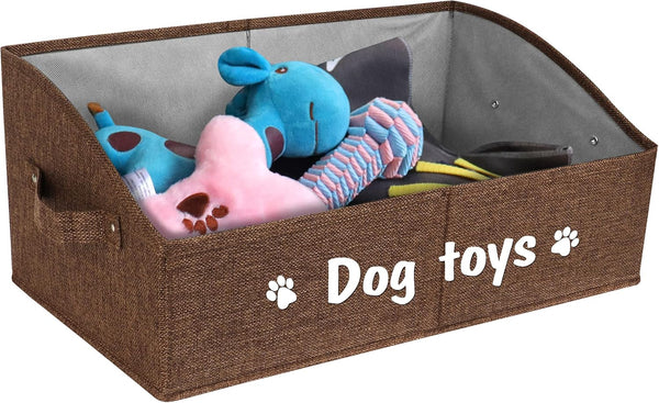 PET ARTIST Sturdy Collapsible Dog Toy Storage Basket with Handles - Large Dog Toy Box Bin for Chew Toys, Clothes, Brown