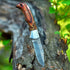 Handmade Damascus Pocket Knife, 6.5 Inches Folding Knife with Sheath, Brown, Best for EDC, Camping, Fishing