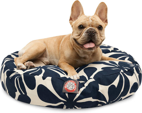 Navy Blue Plantation Small Round Indoor Outdoor Pet Dog Bed - Removable Washable Cover by Majestic Pet Products