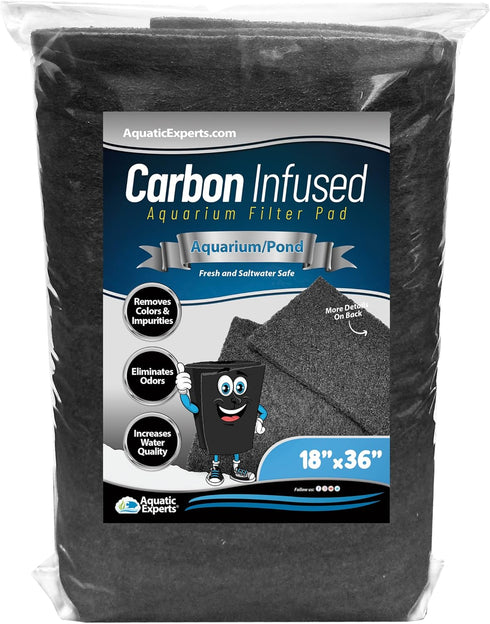 Aquarium Carbon Pad - Cut to Fit Carbon Infused Filter Pad Media for Crystal Clear Fish Tanks (18" x 36")