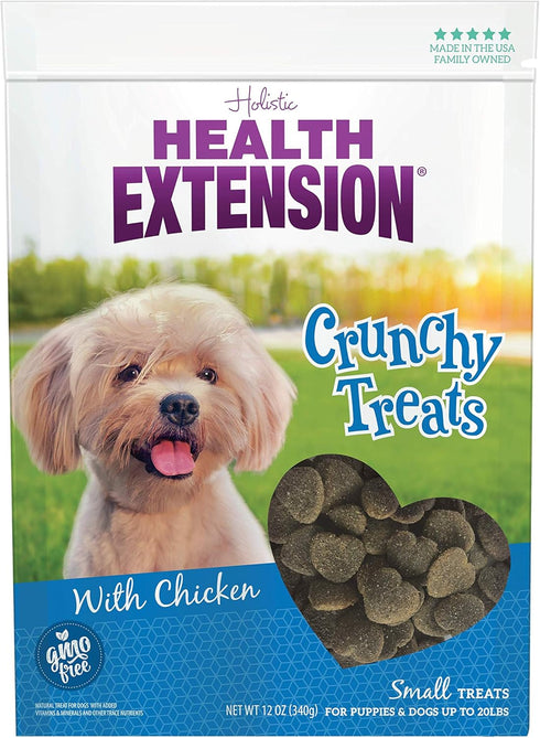 Health Extension Dry Dog Treat, GMO-Free, Heart-Shaped Crunchy Biscuits with Chicken, 12 Oz / 340 g, for Small Breeds &