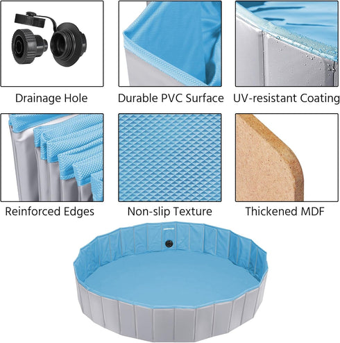 Yaheetech Foldable Dog Bath Pool, Collapsible PVC Outdoor Bathing Tub for Large and Small Dogs (Gray)