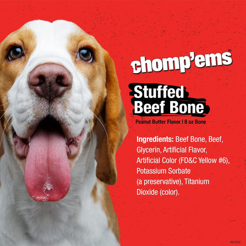 Chomp'ems Stuffed Rib Eye Bone, 6" Peanut Butter, 1pk, Healthy Dog Treats