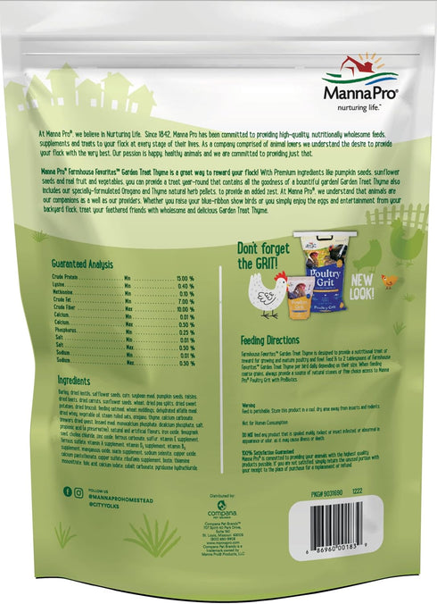 Manna Pro Farmhouse Favorites – Garden Treat Thyme – Premium Grains for Poultry – Made with Oregano & Thyme – Real Veggie Poultry Feed Supplement – 4lb Bag