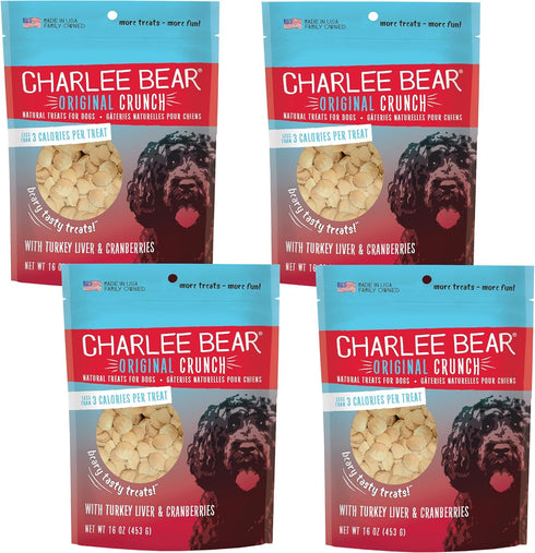 Charlee Bear Dog Treats - Crunchy Low Cal Training Treats for Small Dogs, Turkey Liver & Cranberry (16oz, 4 Pack)