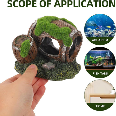 Wakauto Fish Hideout Aquarium Decoration Resin Hollow Double Barrel Shrimp Cave Shelter Betta Fish Tank Ornament