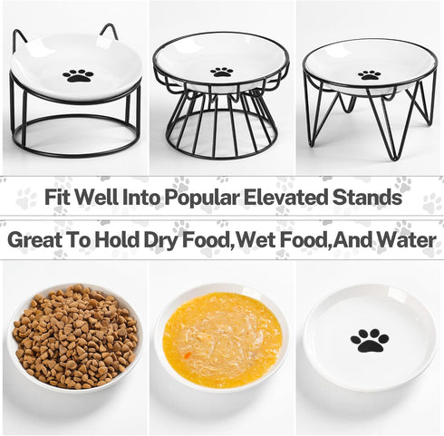 Cat Food Bowls, Pack of 3 Whisker Friendly Ceramic Bowls with Non-Slip Silicone Bottom for Indoor Cats, Kittens