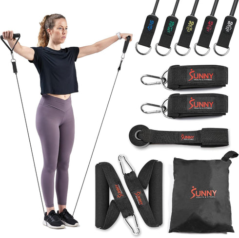 Sunny Health & Fitness Premium Resistance Band Set with Door Anchors, Handles & Carry Bag for Strength Training