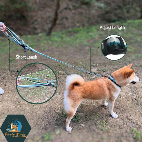 6in1 Multifunctional Dog Leash - Hands Free, Adjustable Length (3'7"-6'7"), Forest Print for Medium and Large Dogs,