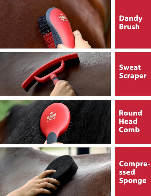 Furrishine 9 Set Horse Grooming Kit, Piece Grooming Brush with Silicone Curry Comb for Bathing & Shedding Shadowberry